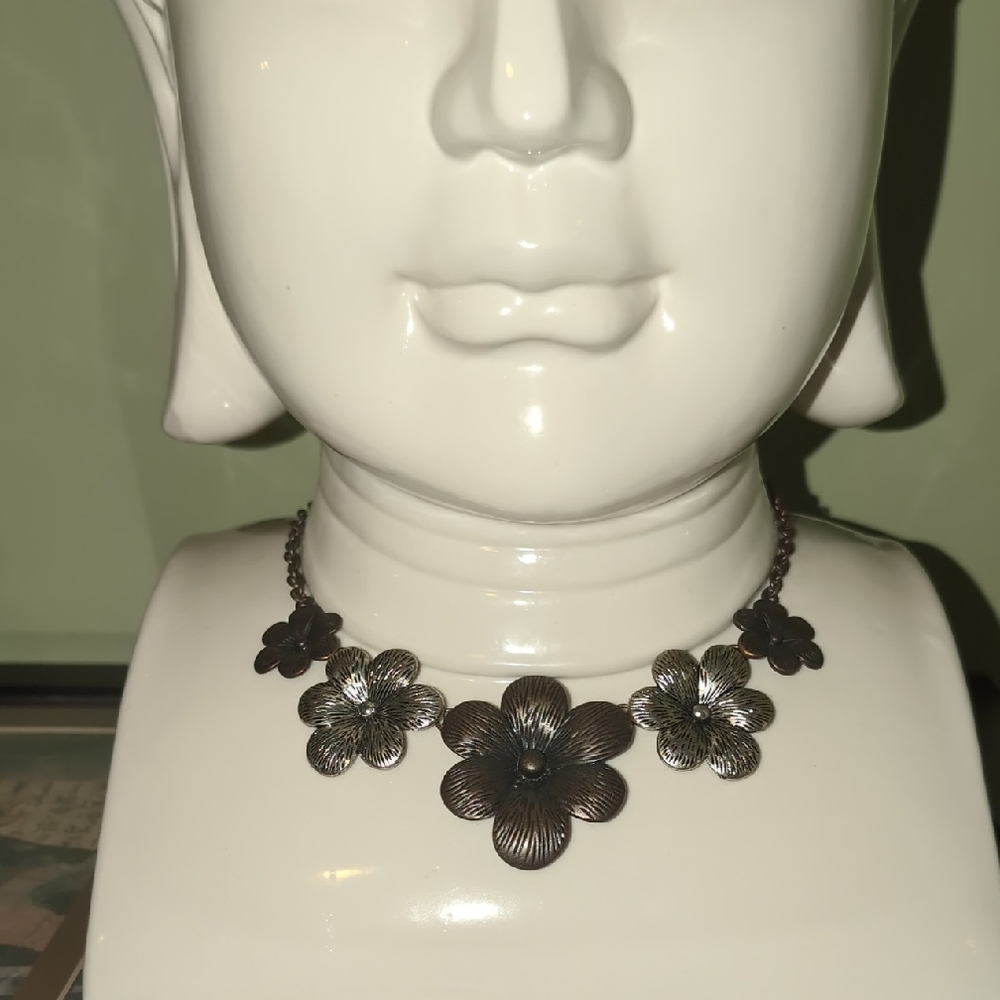 Silver and Brown Floral Necklace